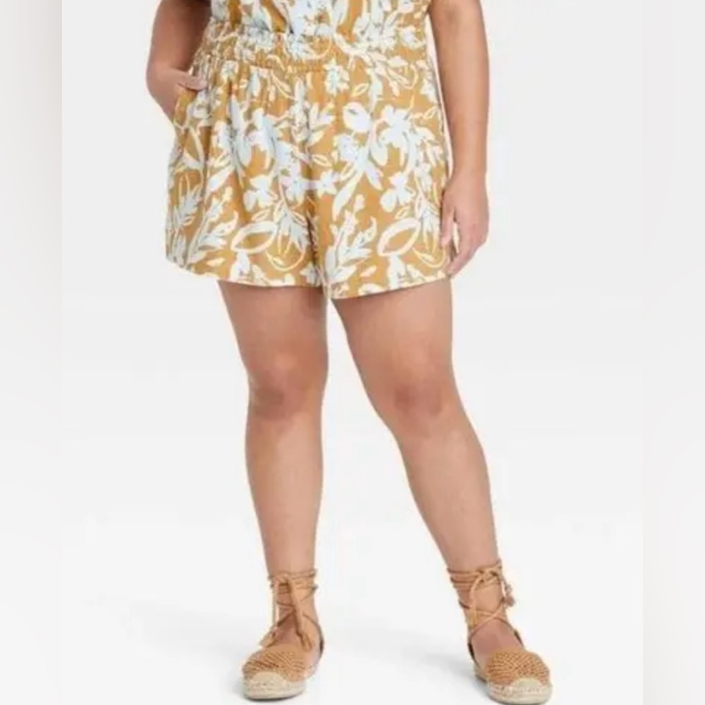 AVA & VIV Floral Linen Rayon Smocked Shorts size 1X Womens